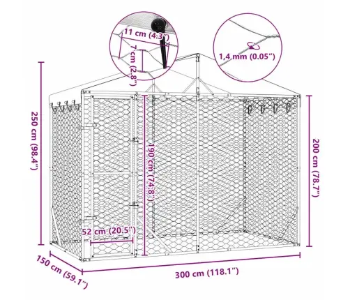Lauko Voljeras Šunims Su Stogu, Sidabrinis, 3X1,5X2,5M, Plienas
