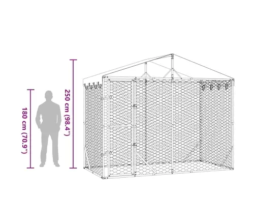 Lauko Voljeras Šunims Su Stogu, Sidabrinis, 3X1,5X2,5M, Plienas