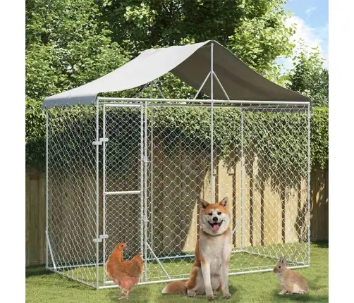 Katusega Koeraaedik, Hõbedane, 3X1,5X2,5 M, Tsingitud Teras