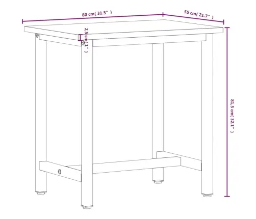 Töölaud, 80 X 55 X 81,5 cm Pöökpuu Ja Metall