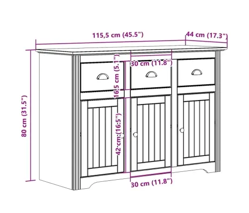 Kumode Bodo, Balta, Brūna, 115,5X44X80 Cm, Priedes Masīvkoks Vidaxl