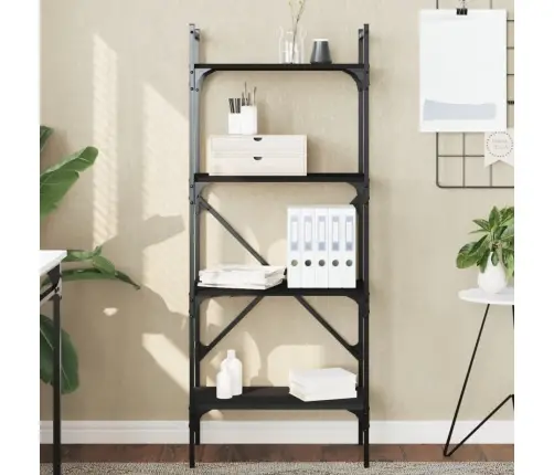 Grāmatu Plaukts, 4 Līmeņi, Melns, 56X31,5X138,5 Cm, Koks Vidaxl