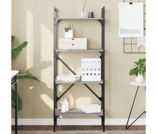 Grāmatu Plaukts, 4 Līmeņi, Pelēks, 56X31,5X138,5 Cm, Koks Vidaxl