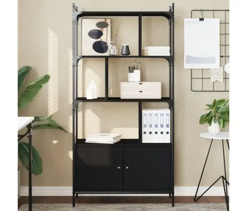 Raamaturiiul Ustega, Must, 76,5 X 30 X 154,5 cm Tehispuit