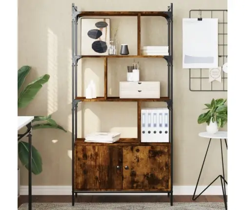 Knygų Spinta Su Durelėmis, Dūminė, 76,5X30X154,5cm Mediena