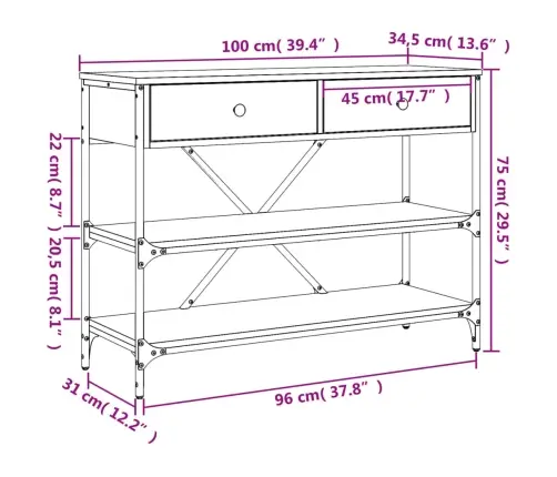 Konsoles Galdiņš Ar Atvilktnēm Un Plauktiem, Inženierijas Koks Vidaxl