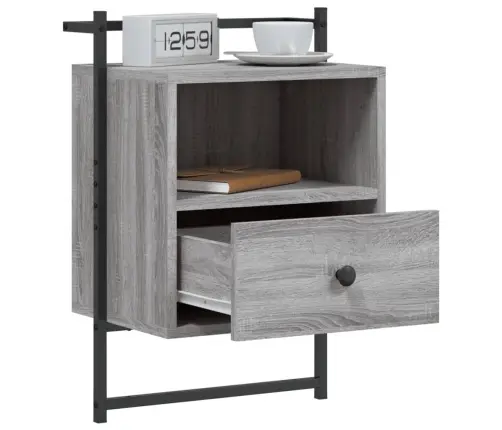 Sienas Naktsskapītis, Pelēks, 40X30X61 Cm, Inženierijas Koks Vidaxl