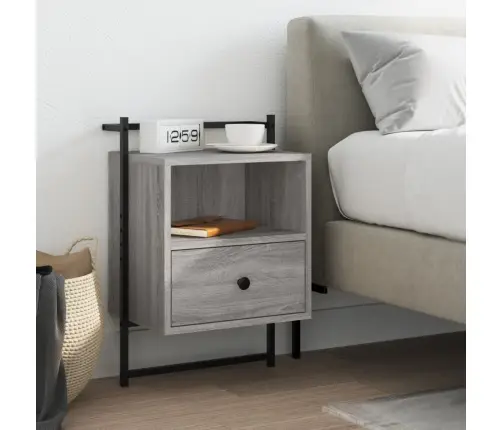 Sienas Naktsskapītis, Pelēks, 40X30X61 Cm, Inženierijas Koks Vidaxl