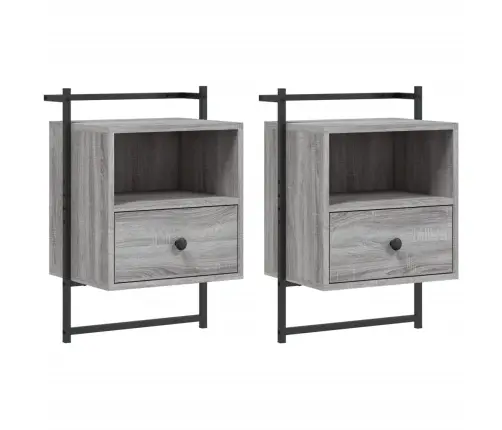 Sienas Naktsskapīši, 2 Gab., Pelēki, 40X30X61 Cm, Koks Vidaxl