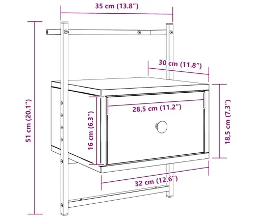 Seinale Kinnitatav Öökapp, Sonoma Tamm, 35X30X51 cm Tehispuit