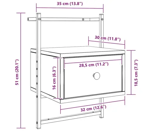 Seinale Kinnitatav Öökapp, Suitsutamm, 35X30X51 cm Tehispuit