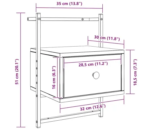 Seinale Kinnitatav Öökapp, Hall Sonoma, 35X30X51 cm Tehispuit