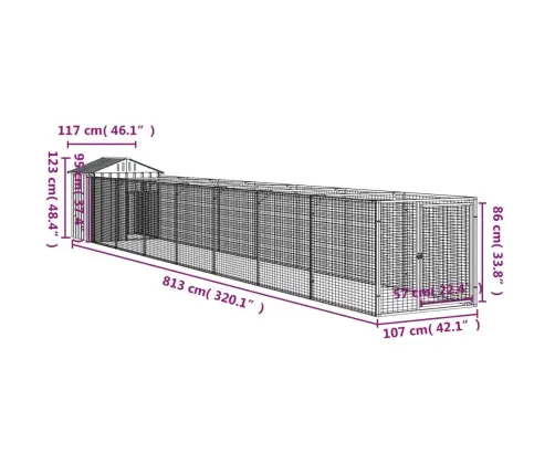 Suņu Būda Ar Jumtu, 117X813X123 Cm, Cinkots Tērauds, Pelēka Vidaxl