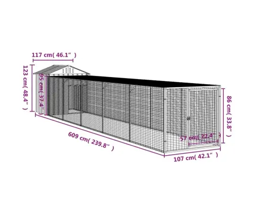 Viščiukų Narvas Su Aptvaru, Antracito, 117X609X123cm Plienas