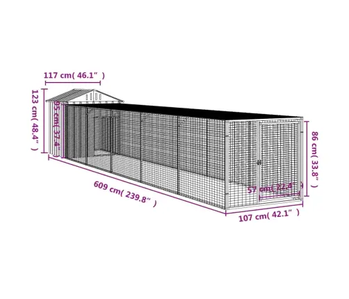 Vistu Būris, 117X609X123 Cm, Cinkots Tērauds, Gaiši Pelēks Vidaxl