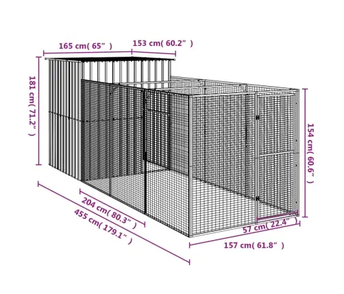 Suņu Būda, Pelēka, 165X455X181 Cm, Cinkots Tērauds Vidaxl