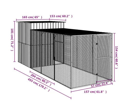 Vistu Būris, 165X455X181 Cm, Cinkots Tērauds, Pelēks Vidaxl