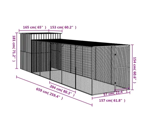 Vistu Būris, 165X659X181 Cm, Cinkots Tērauds, Pelēks Vidaxl