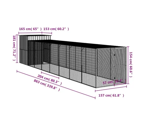 Vistu Būris, 165X863X181 Cm, Cinkots Tērauds, Pelēks Vidaxl