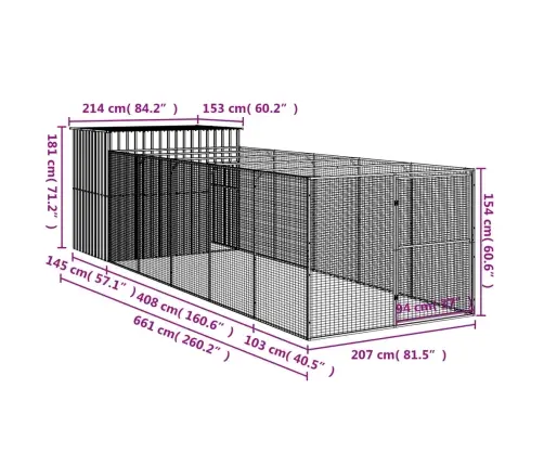 Koerakuut Aedikuga, Helehall, 214X661X181 cm Teras