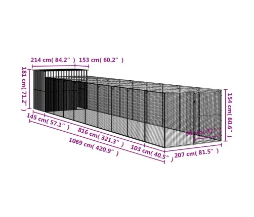 Koerakuut Aedikuga, Helehall, 214X1069X181 cm Teras