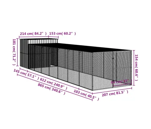 Suņu Būda, 214X865X181 Cm, Cinkots Tērauds, Pelēka Vidaxl