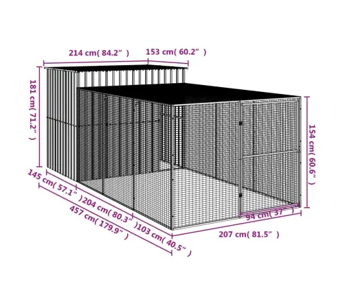 Šuns Narvas Su Aptvaru, Šviesiai Pilkas, 214X457X181cm Plienas
