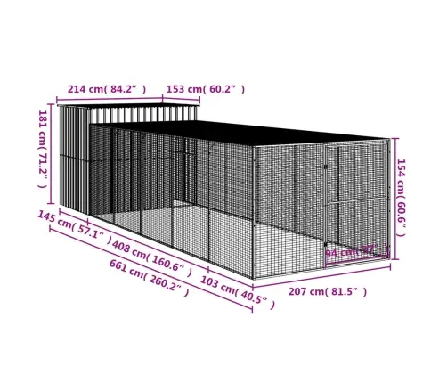 Suņu Būda, 214X661X181 Cm, Cinkots Tērauds, Gaiši Pelēka Vidaxl