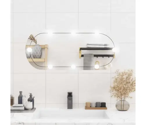 Sienas Spogulis Ar Led Gaismām, 35X80 Cm, Stikls, Ovāls Vidaxl