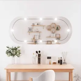 Sienas Spogulis Ar Led Gaismām, 45X100 Cm, Stikls, Ovāls Vidaxl