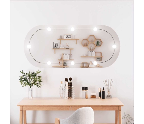Sienas Spogulis Ar Led Gaismām, 45X100 Cm, Stikls, Ovāls Vidaxl
