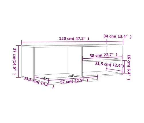 Tv Skapītis, Ozolkoka Krāsa, 120X34X37 Cm, Inženierijas Koks Vidaxl