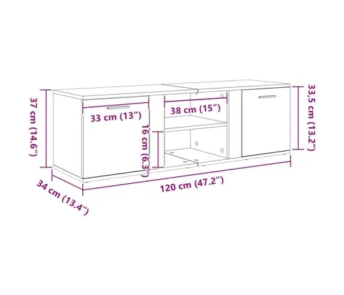 Tv Skapītis, Ozolkoka Krāsa, 120X34X37 Cm, Inženierijas Koks Vidaxl