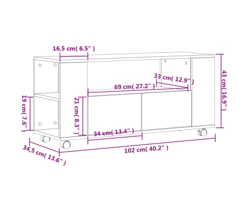 Tv Skapītis, Betona Pelēks, 102X34,5X43 Cm, Inženierijas Koks Vidaxl