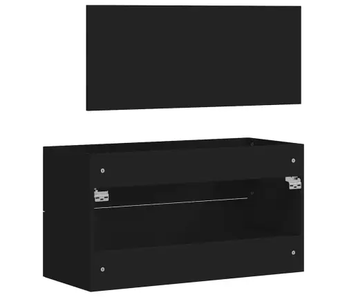 Vannasistabas Skapītis Un Spogulis, Melns Inženierijas Koks Vidaxl