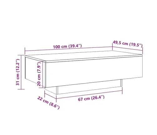 Kafijas Galdiņš, Balts, 100X49,5X31 Cm, Inženierijas Koks Vidaxl