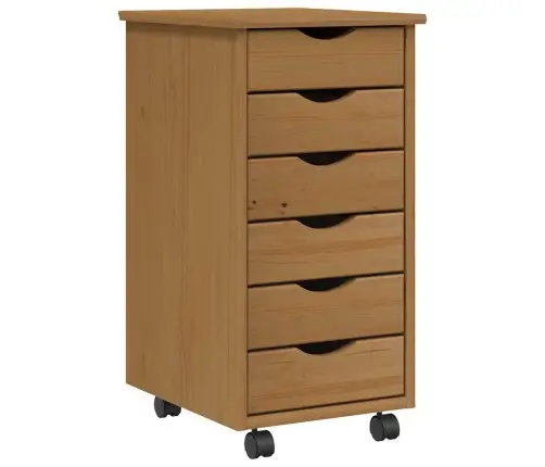 Skapis Ar Atvilktnēm Un Ritenīšiem Moss, Brūns, Priedes Koks Vidaxl