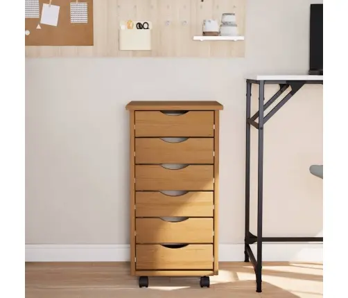 Skapis Ar Atvilktnēm Un Ritenīšiem Moss, Brūns, Priedes Koks Vidaxl