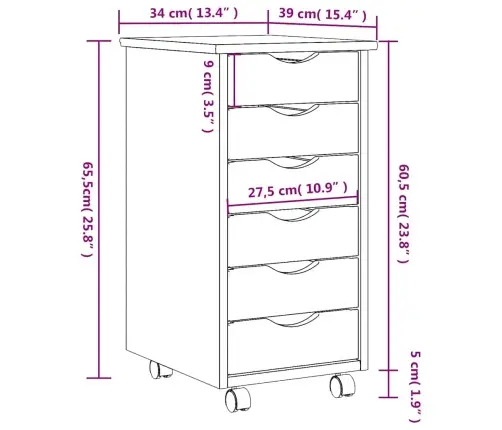 Skapis Ar Atvilktnēm Un Ritenīšiem Moss, Brūns, Priedes Koks Vidaxl