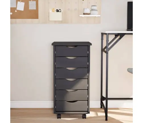 Skapis Ar Atvilktnēm Un Ritenīšiem Moss, Pelēks, Priedes Koks Vidaxl