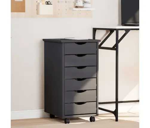 Skapis Ar Atvilktnēm Un Ritenīšiem Moss, Pelēks, Priedes Koks Vidaxl