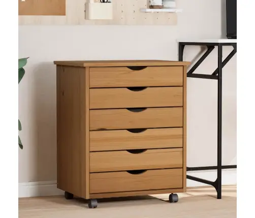 Skapis Ar Atvilktnēm Un Ritenīšiem Moss, Brūns, Priedes Koks Vidaxl