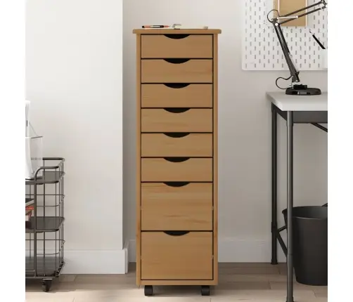 Skapis Ar Atvilktnēm Un Ritenīšiem Moss, Brūns, Priedes Koks Vidaxl