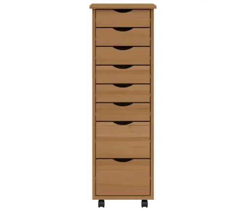 Skapis Ar Atvilktnēm Un Ritenīšiem Moss, Brūns, Priedes Koks Vidaxl