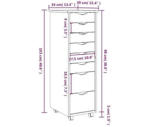 Skapis Ar Atvilktnēm Un Ritenīšiem Moss, Brūns, Priedes Koks Vidaxl
