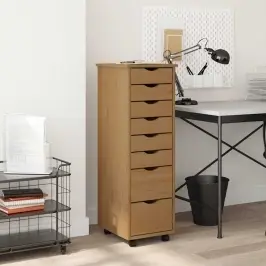 Skapis Ar Atvilktnēm Un Ritenīšiem Moss, Brūns, Priedes Koks Vidaxl