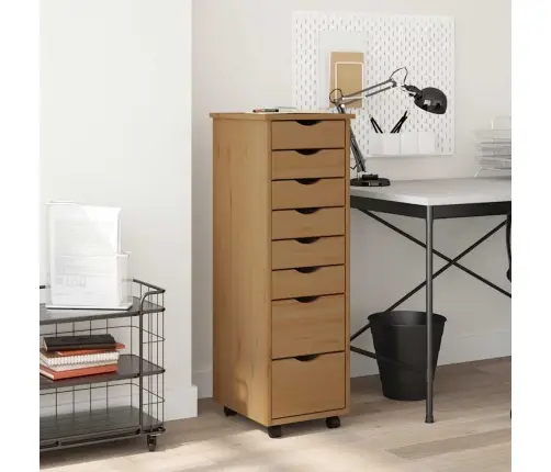 Skapis Ar Atvilktnēm Un Ritenīšiem Moss, Brūns, Priedes Koks Vidaxl