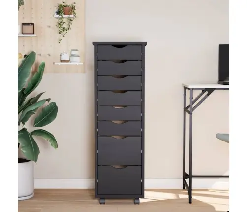 Skapis Ar Atvilktnēm Un Ritenīšiem Moss, Pelēks, Priedes Koks Vidaxl