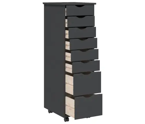 Skapis Ar Atvilktnēm Un Ritenīšiem Moss, Pelēks, Priedes Koks Vidaxl