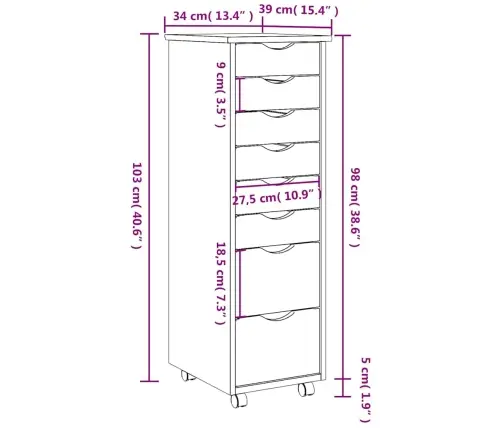 Skapis Ar Atvilktnēm Un Ritenīšiem Moss, Pelēks, Priedes Koks Vidaxl